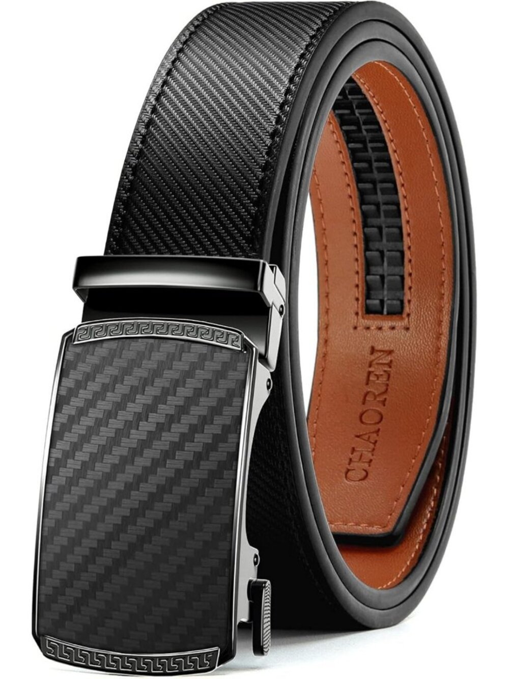 Men's Leather Ratchet Belt - Customizable Fit, Smooth Sliding, Micro-Adjustable